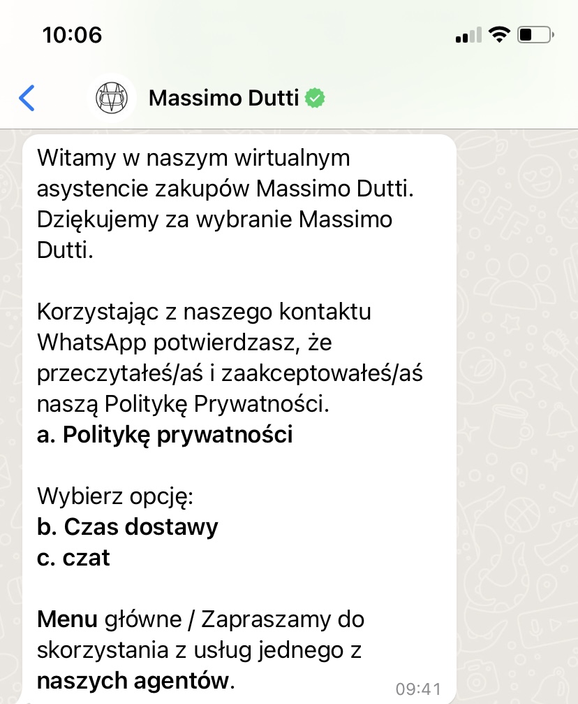 Massimu Dutto - obsługa przez czat