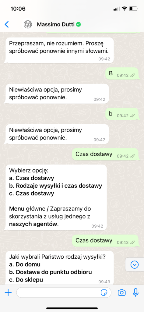 Wybór opcji kontaktu przez czat